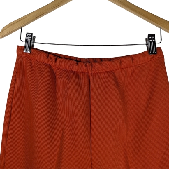 Vintage 1970s Butte Knit Orange Pantsuit Two Piece Set Mod Retro Wide Leg Blazer - Picture 4 of 14